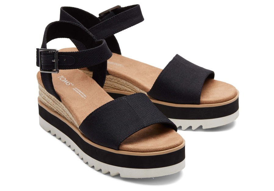 TOMS Diana Black Wedge Wide Sandal | Dress Casual