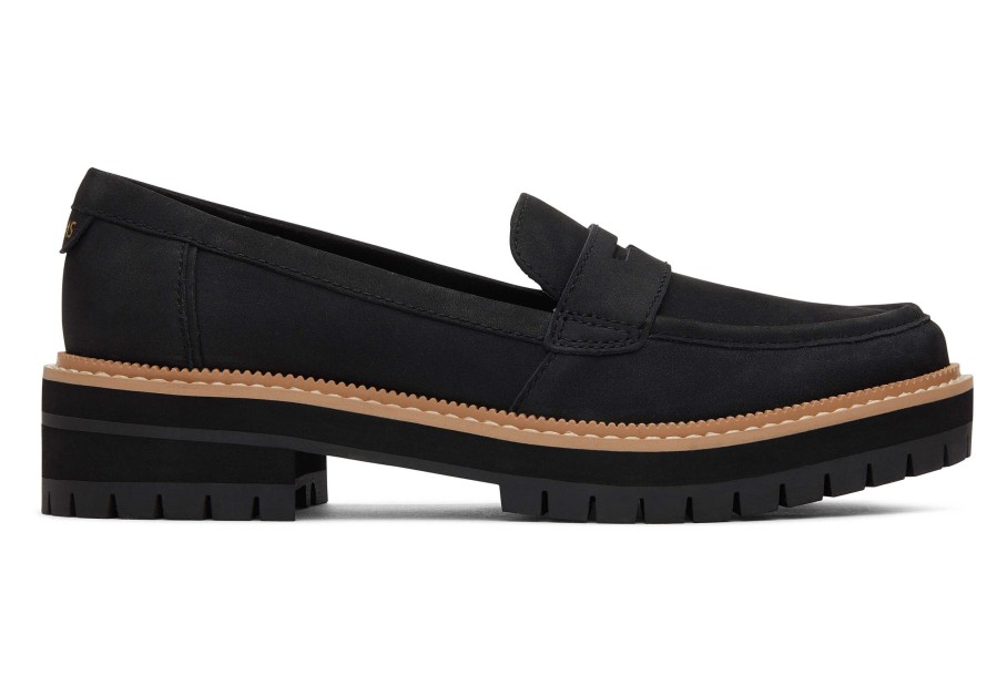 TOMS Cara Black Leather Loafer | Dress Casual