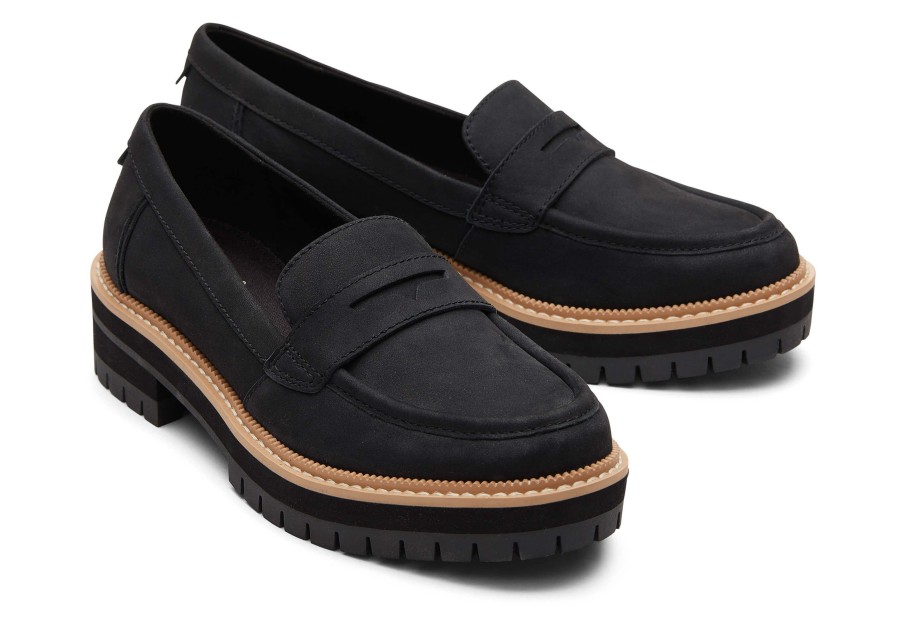 TOMS Cara Black Leather Loafer | Dress Casual