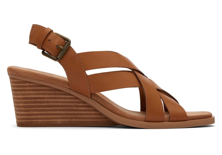 TOMS Gracie Tan Leather Wedge Sandal | Dress Casual