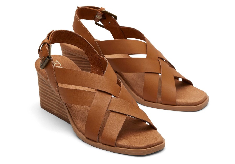 TOMS Gracie Tan Leather Wedge Sandal | Dress Casual