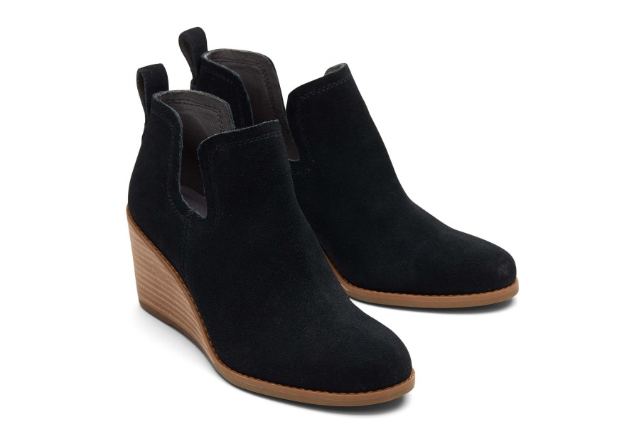 TOMS Kallie Black Suede Wedge Boot Wide Width|Kallie Black Suede Wedge Boot Wide Width | Dress Casual