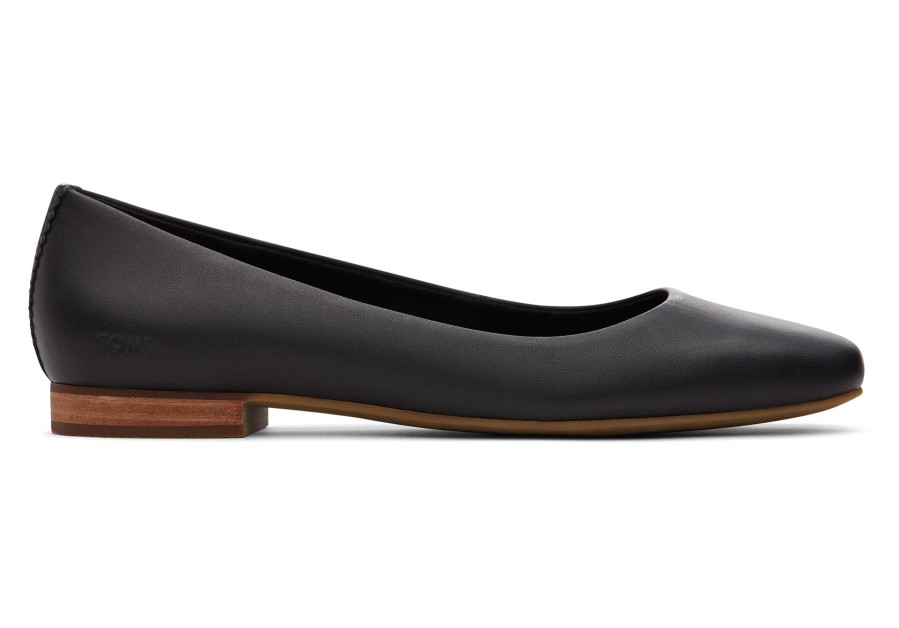 TOMS Briella Black Leather Flat | Dress Casual