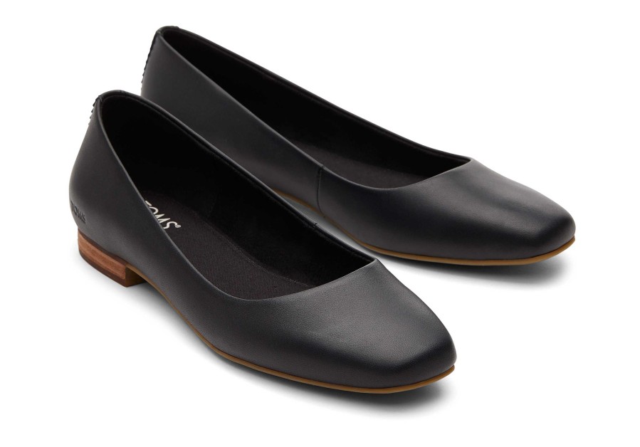 TOMS Briella Black Leather Flat | Dress Casual