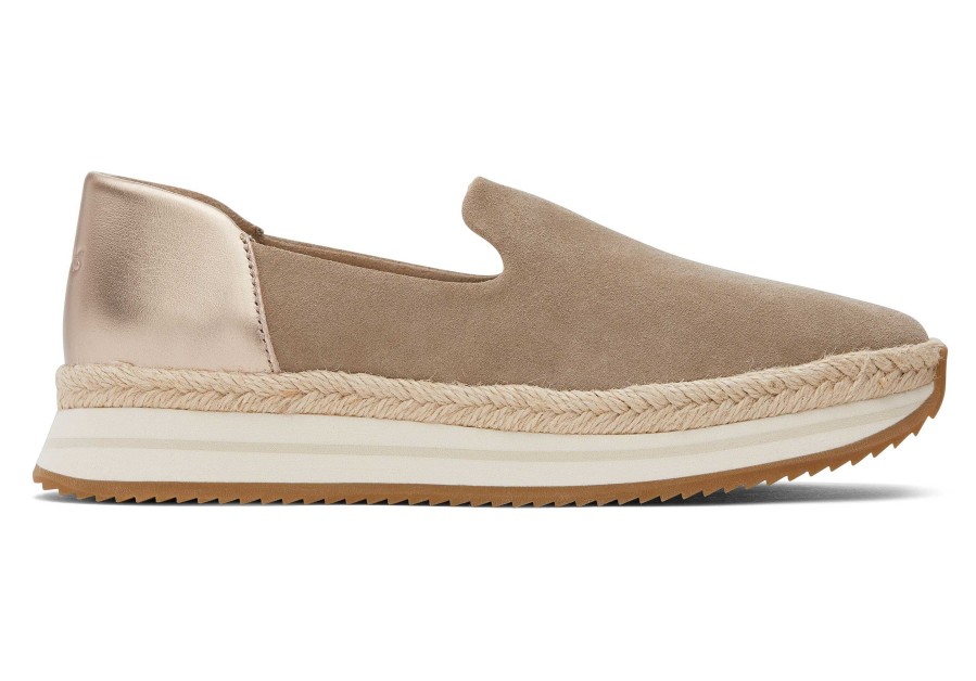 TOMS Jocelyn Taupe Metallic Suede Espadrille Sneaker | Sneakers