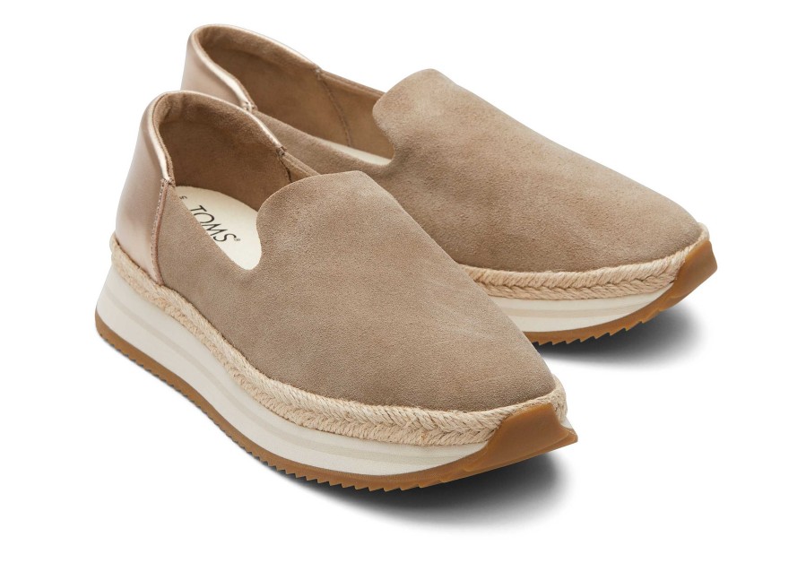 TOMS Jocelyn Taupe Metallic Suede Espadrille Sneaker | Sneakers