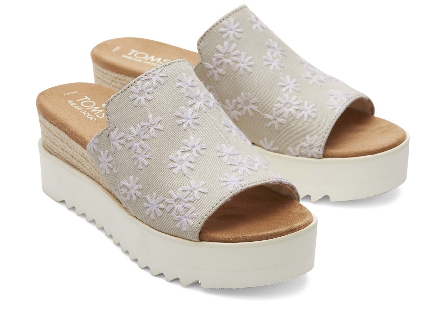 TOMS Diana Mule Natural Embroidered Floral Sandal | Dress Casual