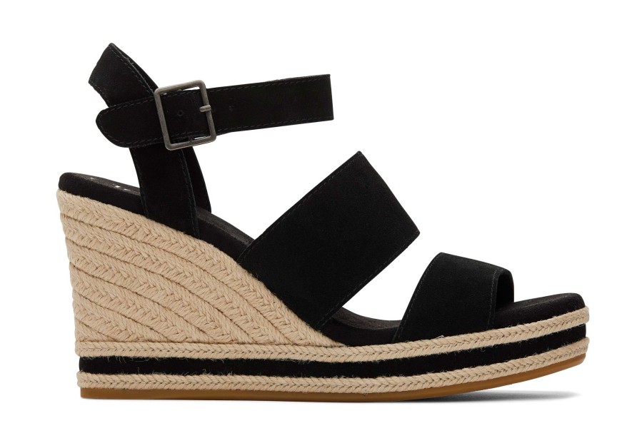 TOMS Madelyn Black Suede Wedge Sandal | Dress Casual