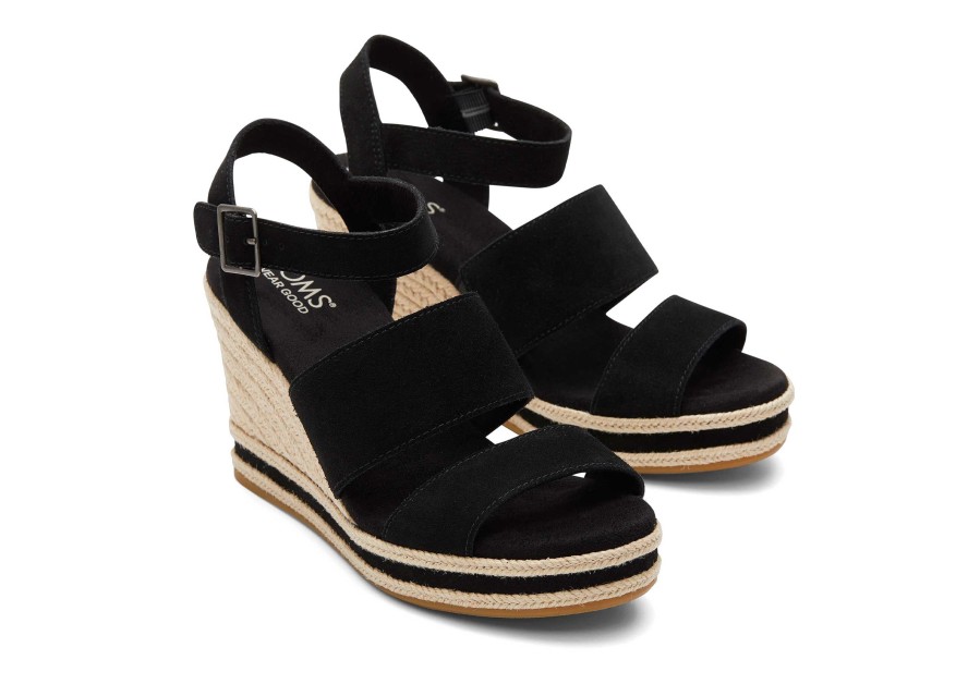 TOMS Madelyn Black Suede Wedge Sandal | Dress Casual