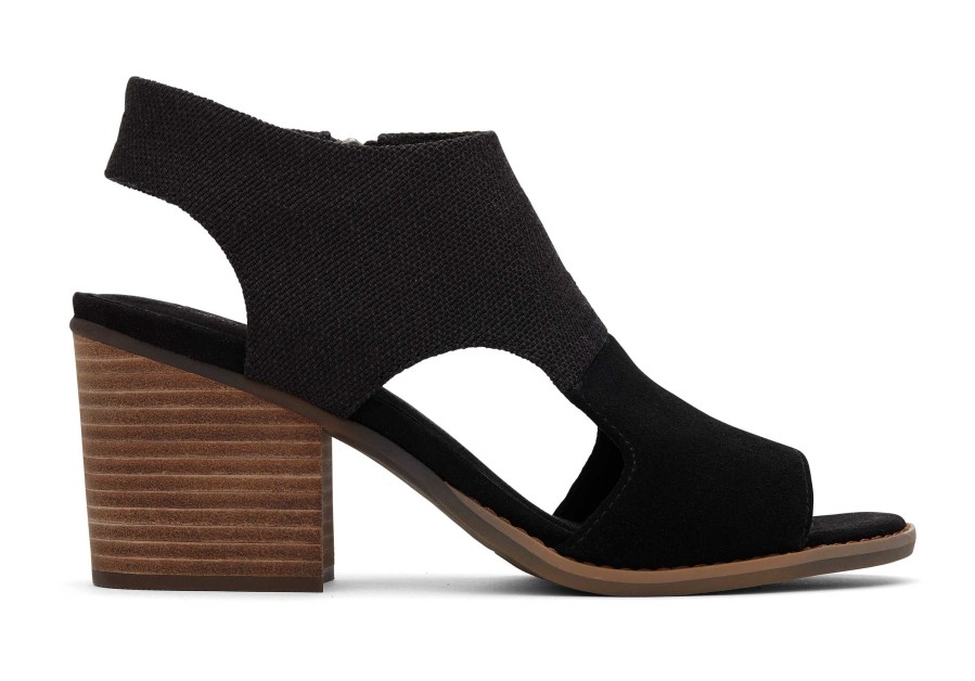 TOMS Eliana Black Suede Heeled Sandal | Dress Casual