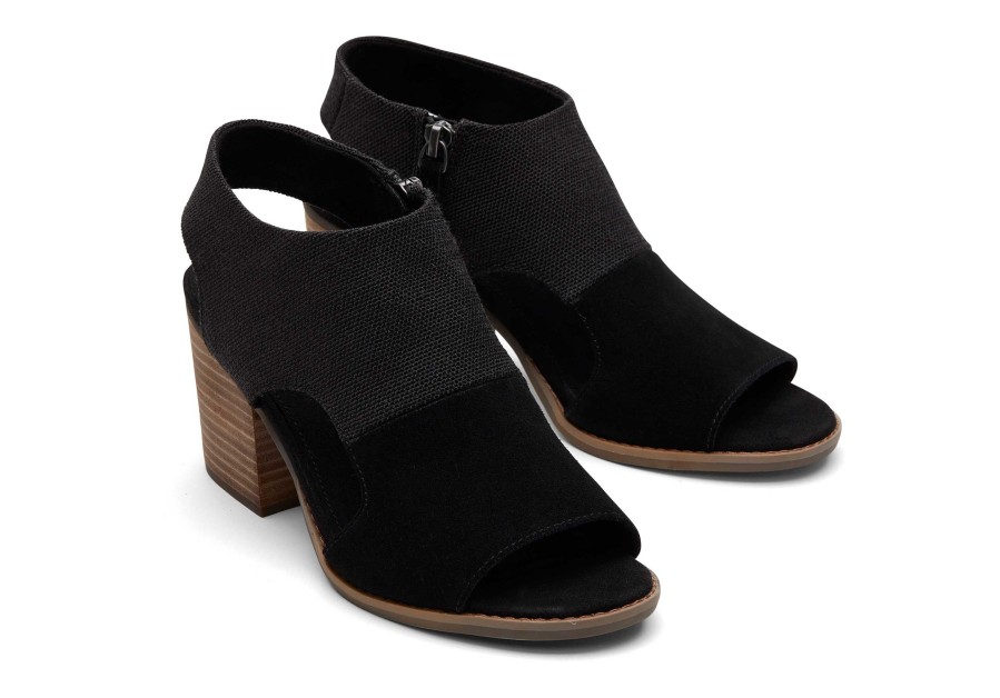 TOMS Eliana Black Suede Heeled Sandal | Dress Casual