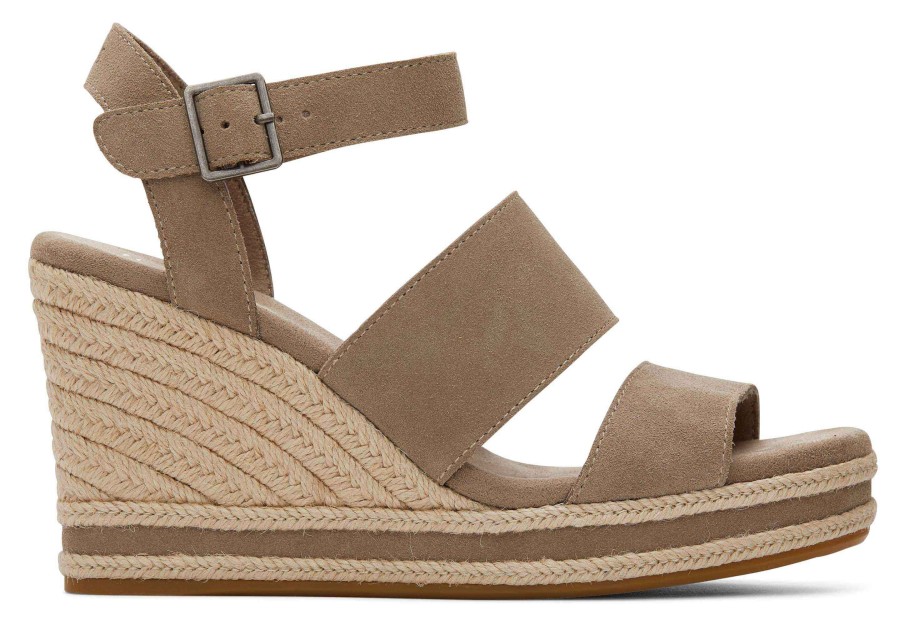 TOMS Madelyn Taupe Suede Wedge Sandal | Dress Casual