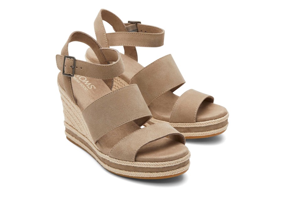 TOMS Madelyn Taupe Suede Wedge Sandal | Dress Casual