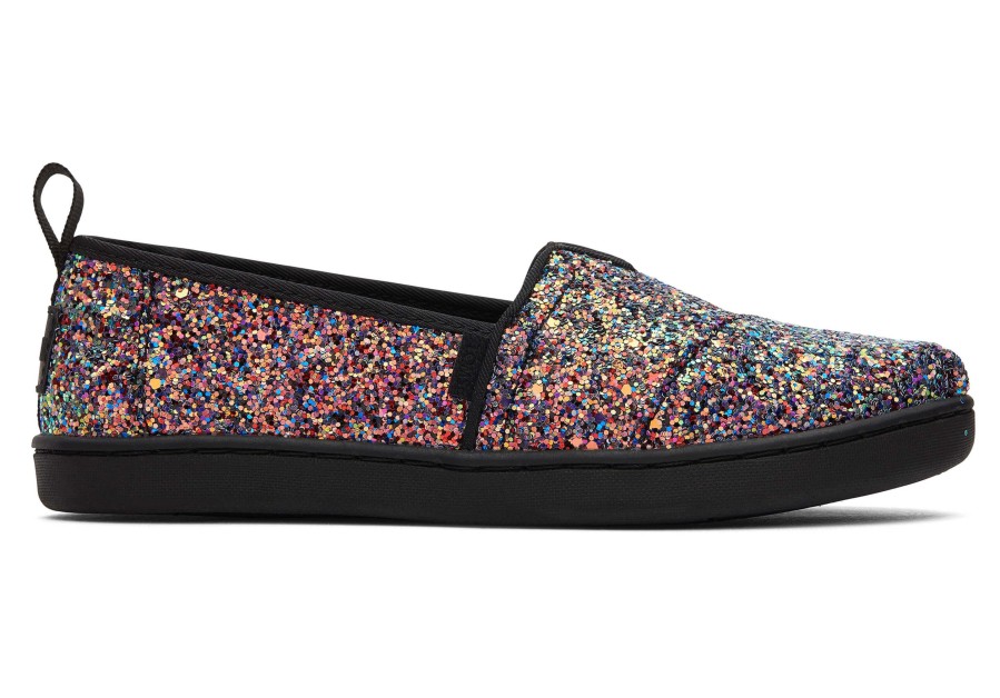 TOMS Youth Alpargata Black Glitter Kids Shoe | Alpargatas