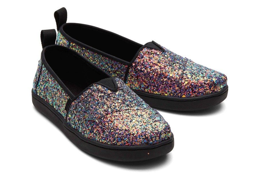 TOMS Youth Alpargata Black Glitter Kids Shoe | Alpargatas