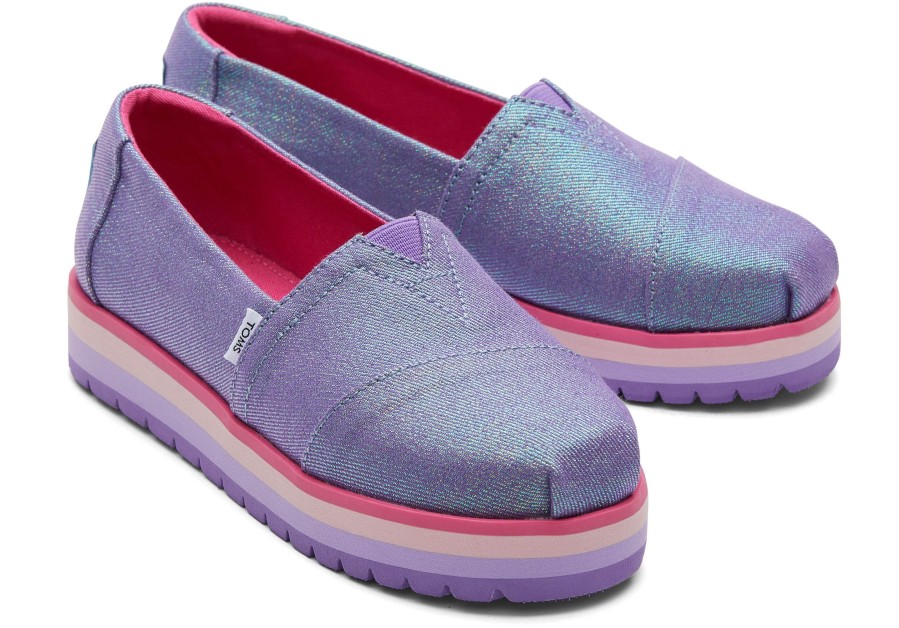 TOMS Youth Alp Platform Purple Glimmer Kids Shoe | Alpargatas