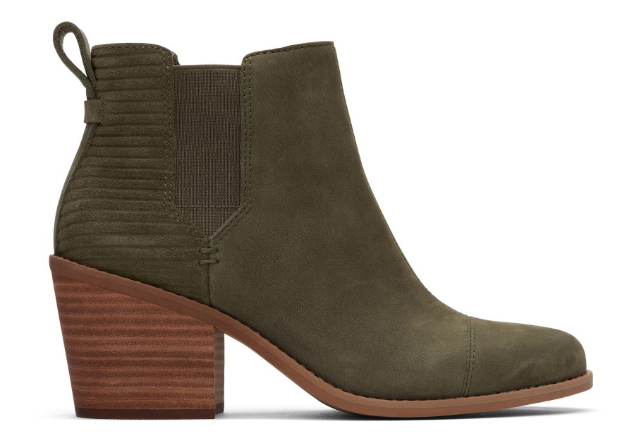 TOMS Everly Olive Nubuck Heeled Boot | Dress Casual