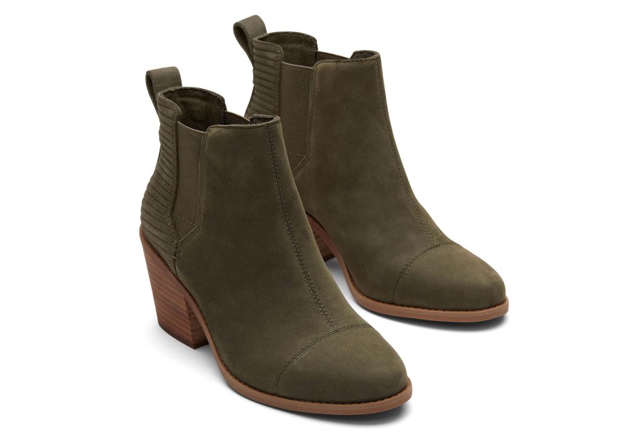 TOMS Everly Olive Nubuck Heeled Boot | Dress Casual