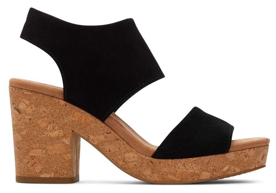 TOMS Majorca Black Suede Platform Cork Sandal | Dress Casual