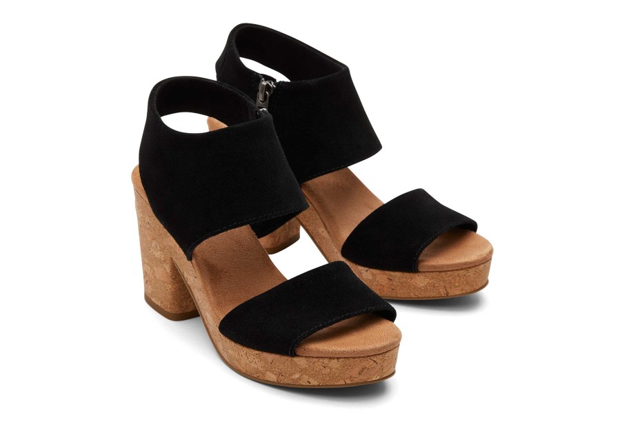 TOMS Majorca Black Suede Platform Cork Sandal | Dress Casual