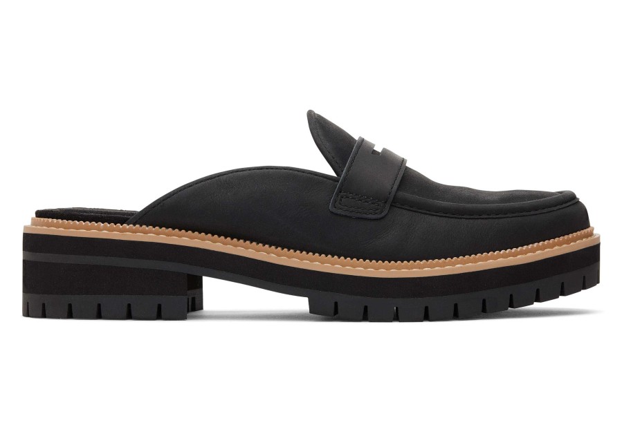 TOMS Cara Mule Black Leather Loafer | Dress Casual