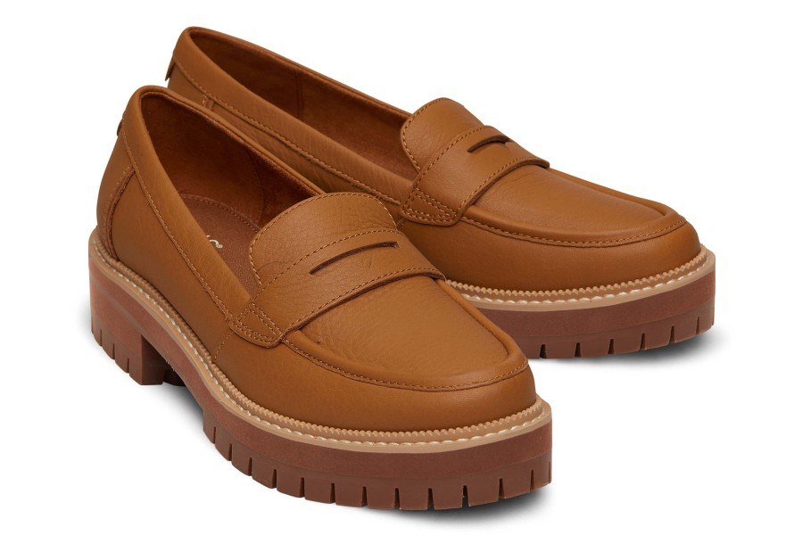 TOMS Cara Tan Leather Loafer | Dress Casual