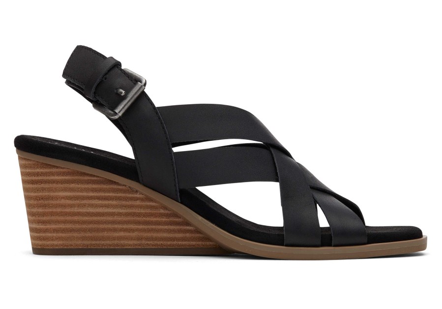 TOMS Gracie Black Leather Wedge Sandal | Dress Casual