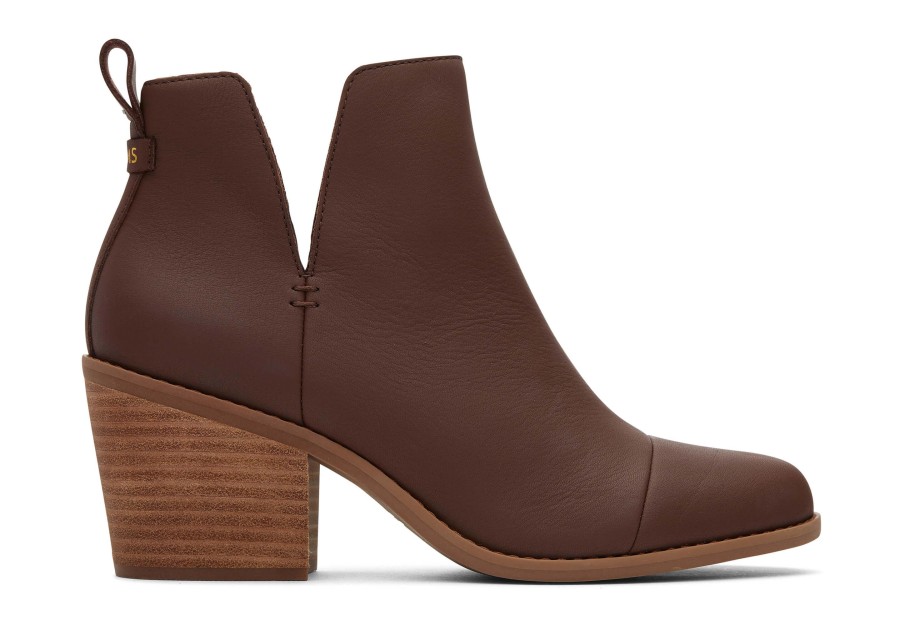 TOMS Everly Chestnut Leather Cutout Heeled Boot | Dress Casual