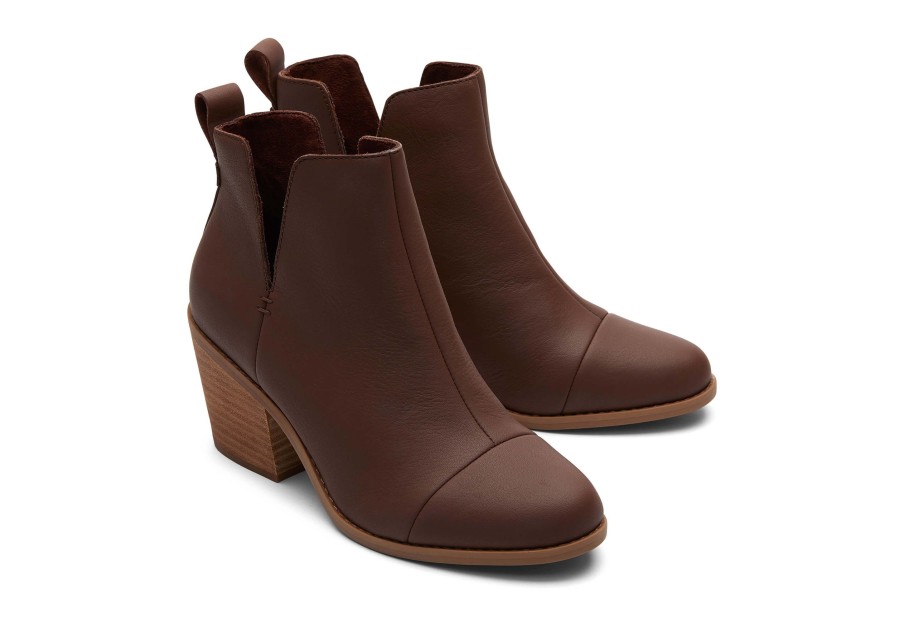 TOMS Everly Chestnut Leather Cutout Heeled Boot | Dress Casual