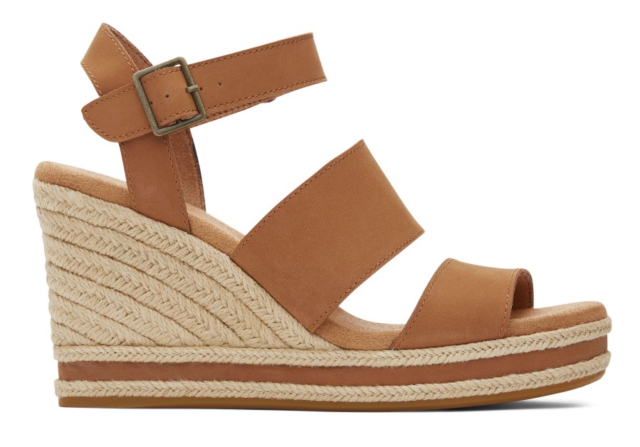 TOMS Madelyn Tan Leather Wedge Sandal | Dress Casual