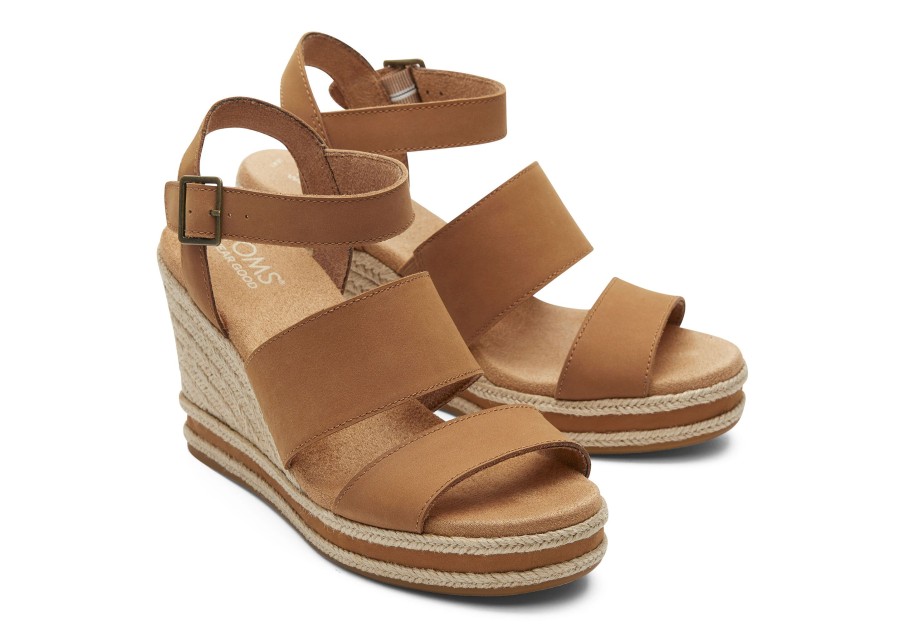 TOMS Madelyn Tan Leather Wedge Sandal | Dress Casual